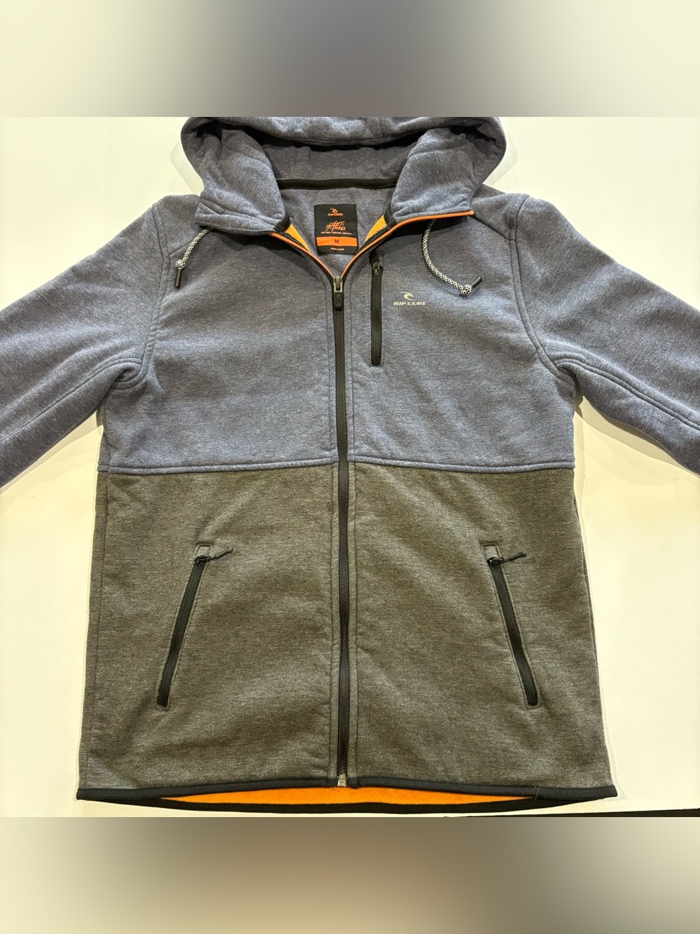 Rip Curl Anti Series Hooded Jacket Mens M Blue Gray Full Zip Windproof Fleece